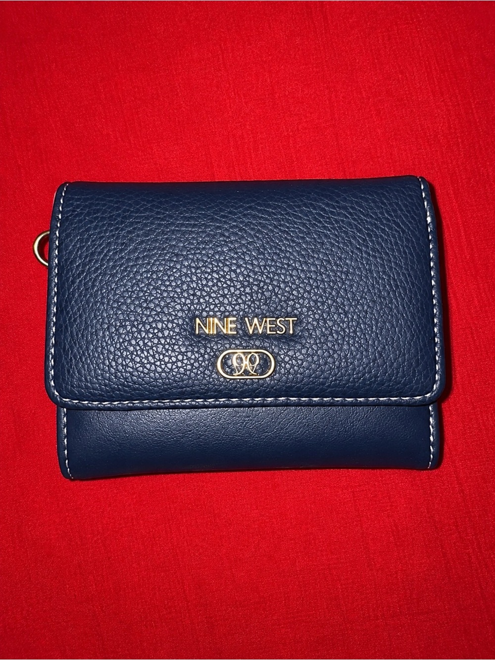 Nine West Navy Pebbled Compact Wallet with Gold Logo